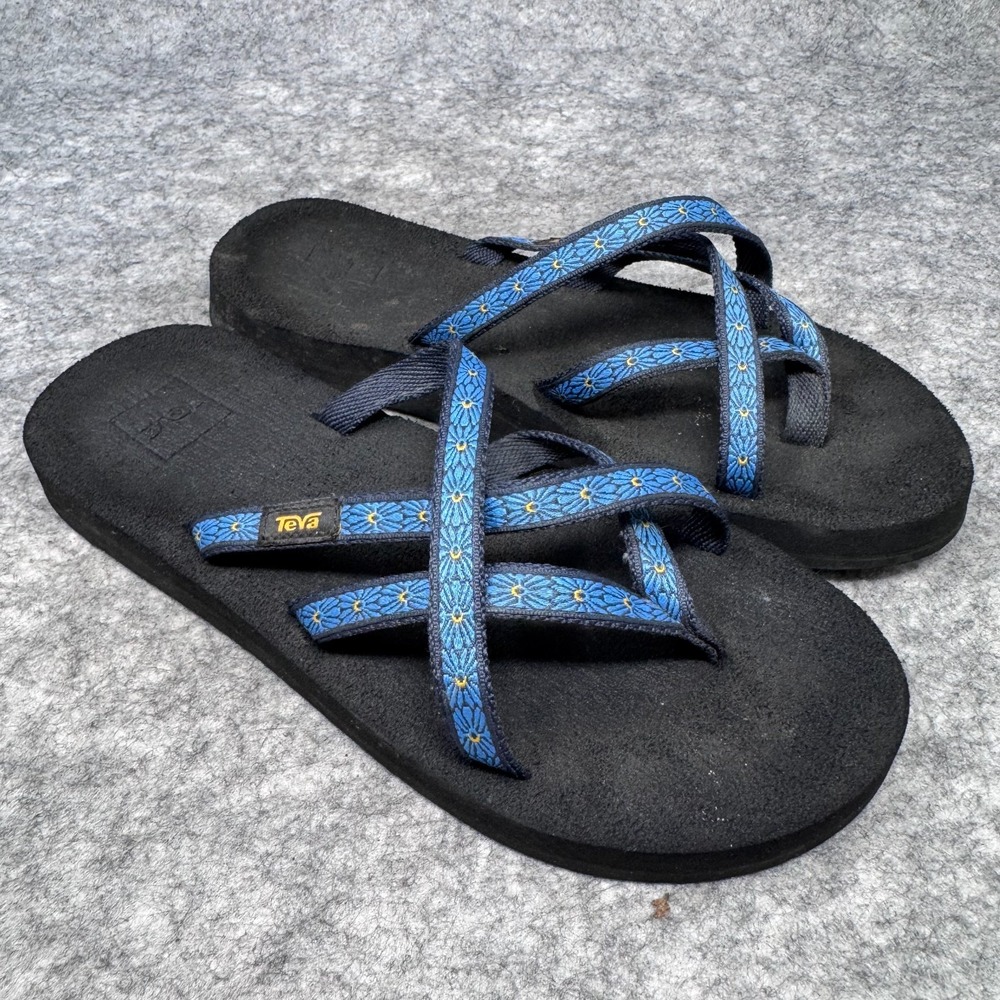 Teva Olowahu Flip Flop Womens Size 8 Shoes Sandals Flower Loom Strappy Navy Blue